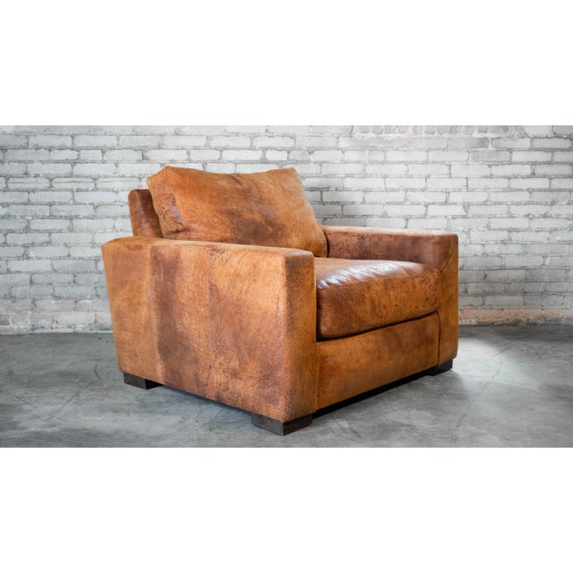 2010s Restoration Hardware Destroyed Italian Leather Maxwell Chair For Sale - Image 5 of 18