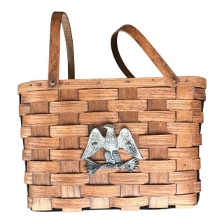 1970s Large Bentwood Oak Basket Picnic Basket With Eagle For Sale