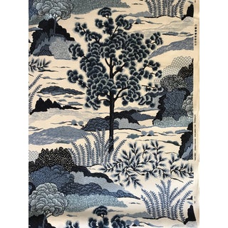 Chinoiserie Thibaut Screen Printed Daintree Linen Blend Fabric - 3 1/2 Yards For Sale