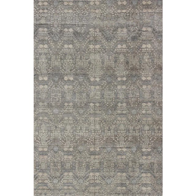 Modern Fine Weave Distressed Tabriz Design Rug in Gray, Blue 9'11" X 13'9" For Sale - Image 3 of 12