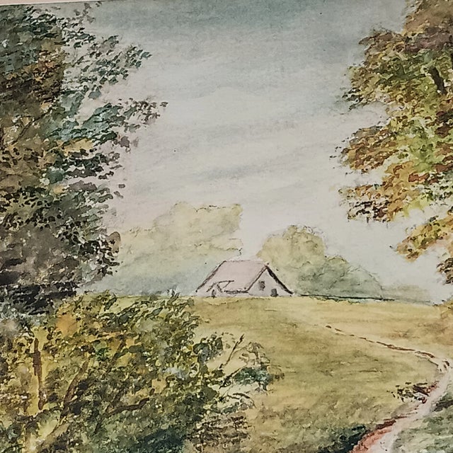 Antique 1919 Vintage Landscape Watercolor Painting House Barn Dirt Road, Framed For Sale - Image 10 of 12