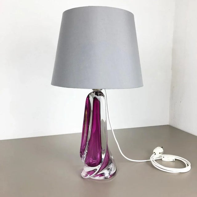 Large Crystal Glass Pink Table Light from Val Saint Lambert, Belgium, 1960s For Sale - Image 15 of 17