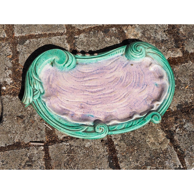 Art Nouveau 1900 French Majolica Art Nouveau Large Turquoise and Purple Oyster Shaped Dish or Tray For Sale - Image 3 of 11
