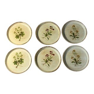 Wooden Florentine Coasters With Floral Motifs - Set of 6 - Vintage For Sale