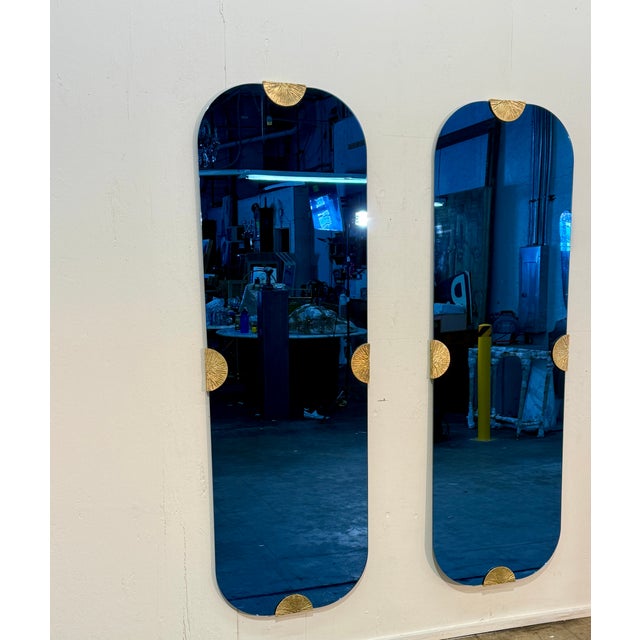 Angelo Brotto Pair of Blue Glass Wall Mirrors by Angelo Brotto, Italy, 1970s For Sale - Image 4 of 8
