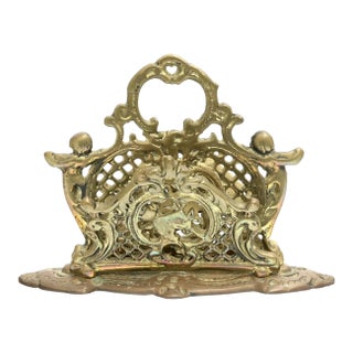 Midcentury Brass Filagree Letter Rack For Sale