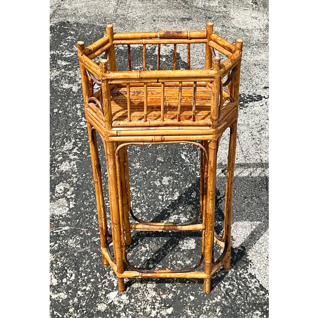 Vintage Boho Octagonal Bamboo Plant Stand For Sale In West Palm - Image 6 of 8