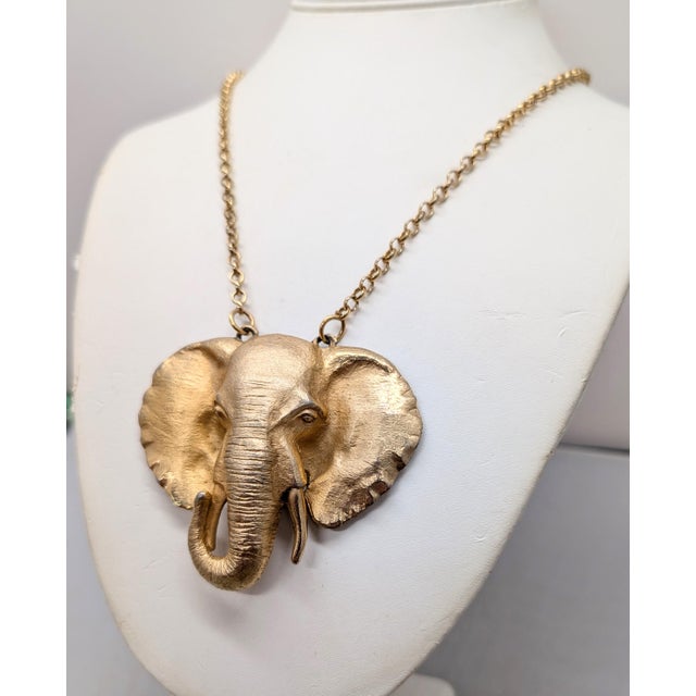 1970s Vintage 1970s Signed Napier Goldtone Elephant Head Pendant Necklace For Sale - Image 5 of 8
