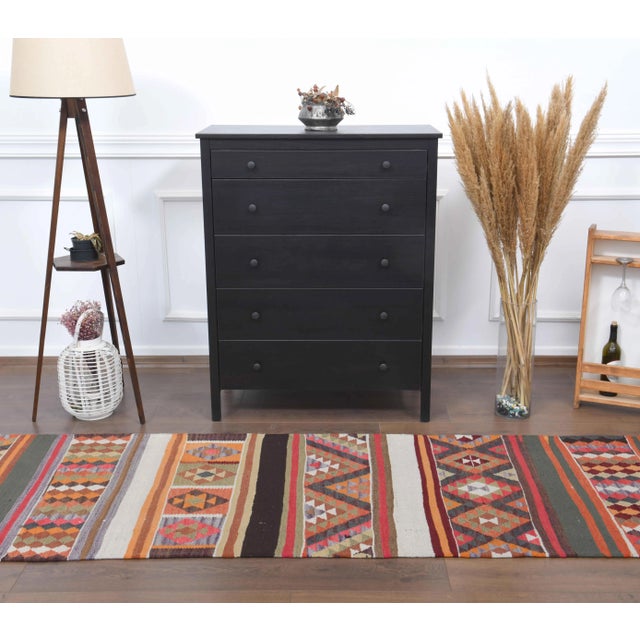 Contemporary 1970s Vintage Turkish Hand-Knotted Wool Cotton Orange Runner Rug For Sale - Image 3 of 10