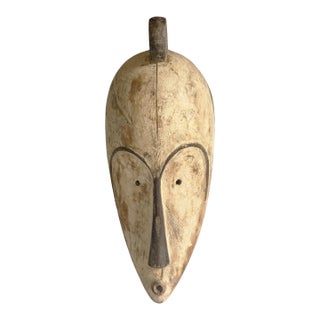 Vintage African Fang Elongated Face Wooden Mask Gabon 17.5" H For Sale