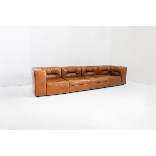 Vintage Modular Sofa in Cognac Leather, Italy, 1970s, Set of 4 For Sale - Image 6 of 13