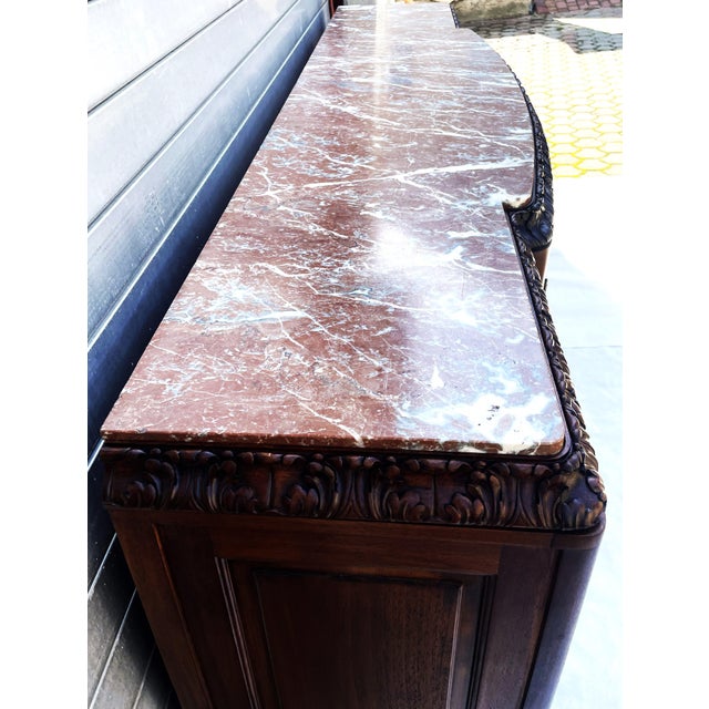 Large Walnut Buffet with Carved Legs and Royal Rouge Griotte Marble Top, 19th Century For Sale - Image 18 of 18