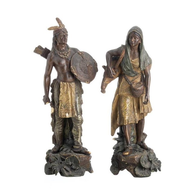 19th Century Indian Man and Woman Sculptures, Set of 2 For Sale - Image 6 of 6