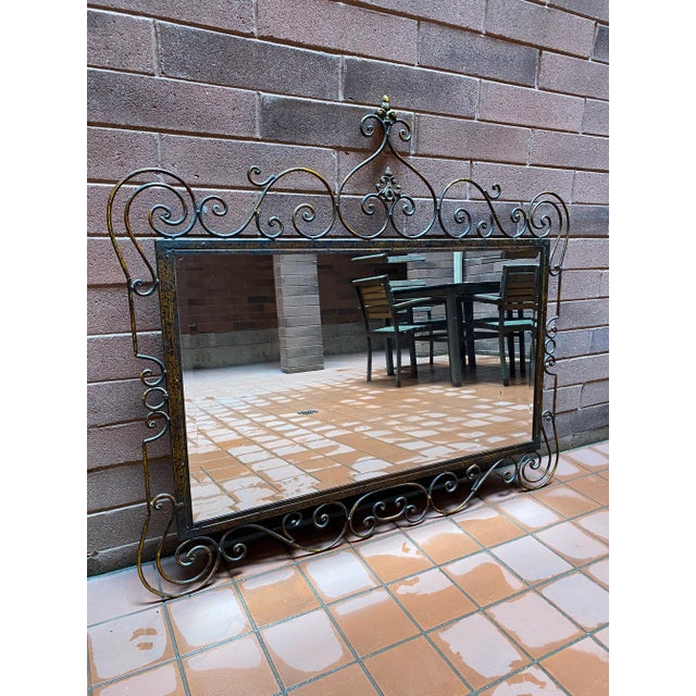 Vintage French Monumental Wrought Iron Fleur-De-Lis Wall Mirror For Sale In Chicago - Image 6 of 6