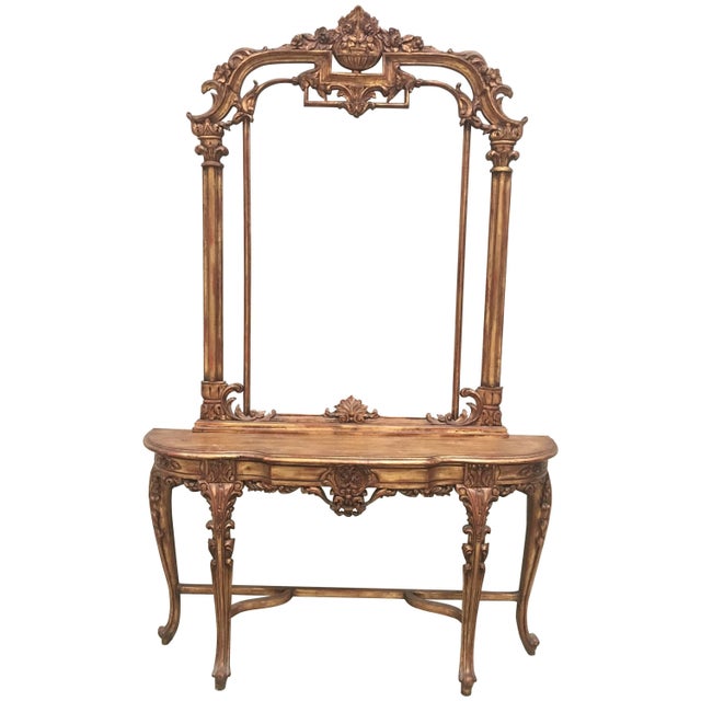Renaissance Style Carved and Gilded Walnut Pier Mirror and Console Table For Sale - Image 15 of 18