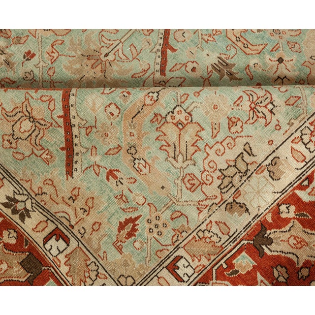 Textile 1920s Persian Tabriz Blue Background Floral Handmade Wool Rug For Sale - Image 7 of 8