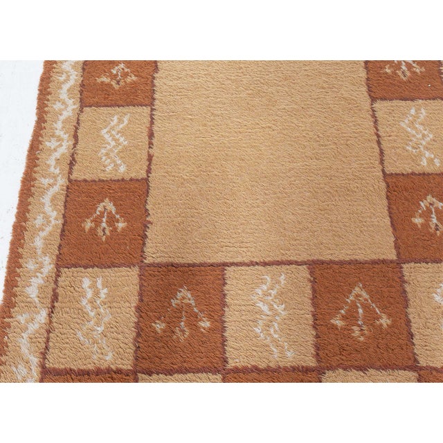 Tan Doris Leslie Blau Vintage Swedish Pile Rug in Geometric Checkerboard Design For Sale - Image 8 of 9