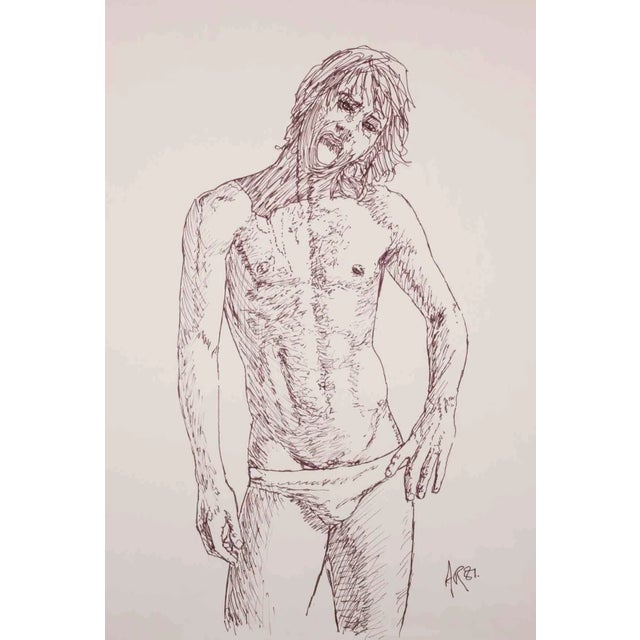 Anthony Roaland, Portrait of a Young Man, Original Pen Drawing, 1981 For Sale