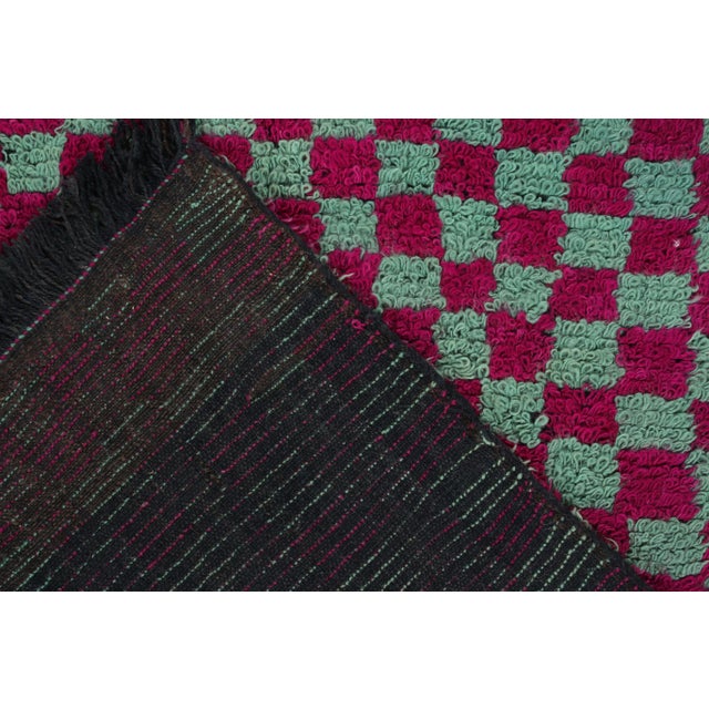 1950s 1950s Vintage Tulu Rug in Pink & Blue Geometric Chessboard Pattern For Sale - Image 5 of 6