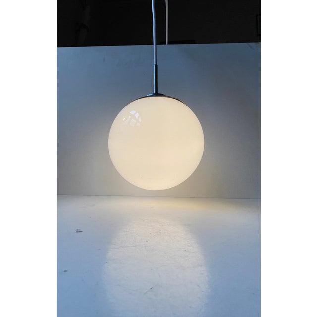 Metal Bauhaus White Opaline Glass Pendant Lamp from Lyfa, 1930s For Sale - Image 7 of 8