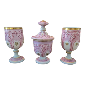 Antique Bohemian Glass Moser Opaline Goblets - Set of 3