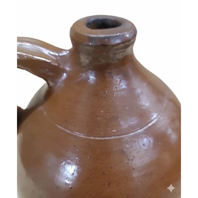 American Antique Americana Primitive Redware Jug / Whiskey Jug — 9" Hand-Thrown For Sale - Image 3 of 14