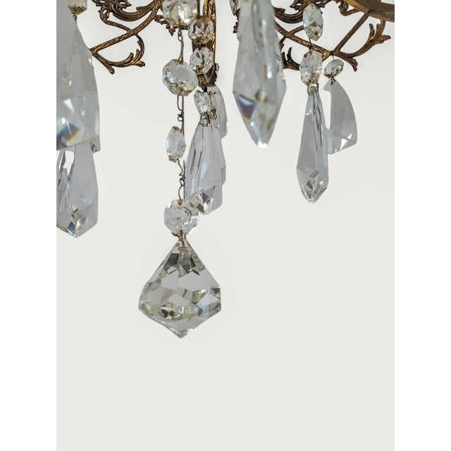 Early 20th Century French Rococo Style 5-Light Cast Bronze & Pendeloque Crystal Cage Chandelier For Sale - Image 13 of 14