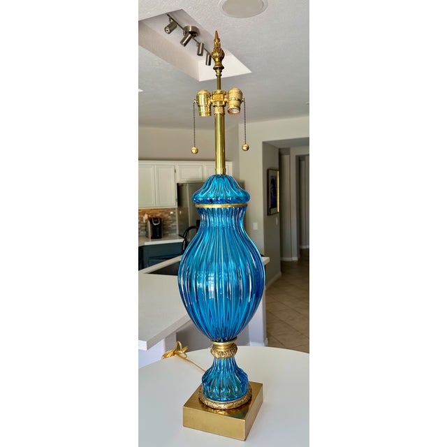 1950s Large Murano Blue Seguso Table Lamp for Marbro For Sale - Image 5 of 16