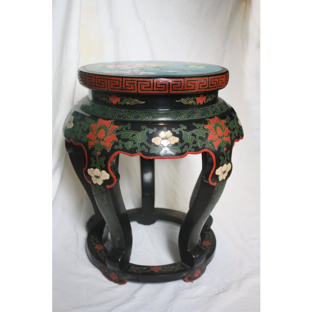 Jinlong Republic Period Polychrome Black Lacquer Chinoiserie Stool / Low Table / Plant Stand Chinese lacquered and...
