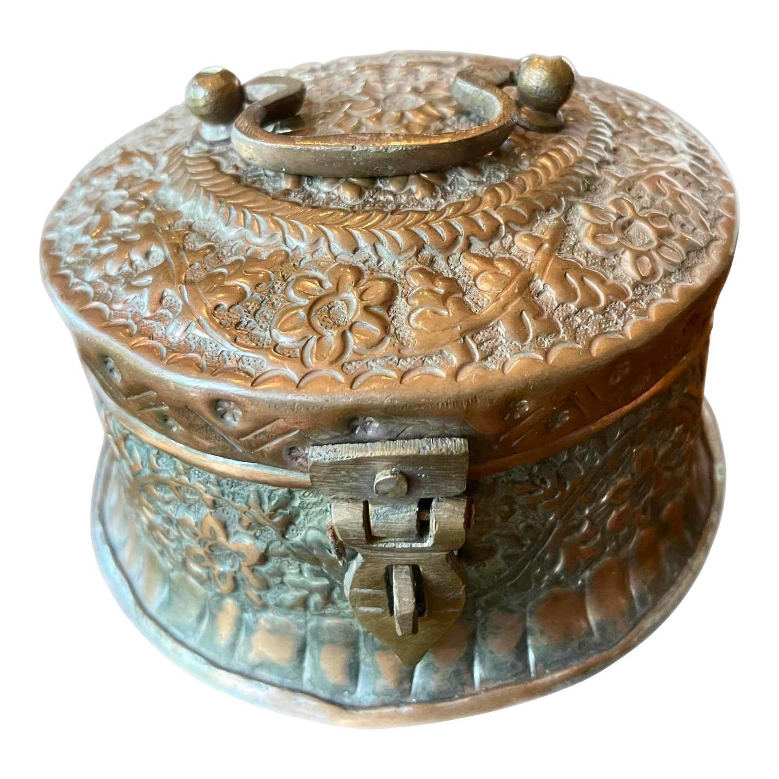 19th C. Indian Copper and Silver Betel Nut Caddy Box | Chairish