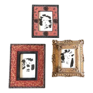 Contemporary Collection of 3 Abstract Portrait Paintings Ornate Small Tabletop Frames