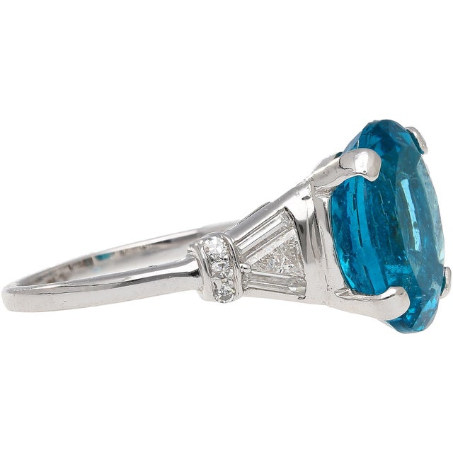 5.87 Carat Apatite and Diamond Platinum Cocktail Ring Size 6 For Sale In Miami - Image 6 of 6