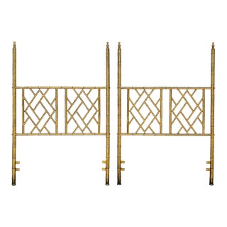 Pair of Weiman/Warren Lloyd for Mastercraft Brass Chippendale Faux Bamboo Twin Headboards - 1970s For Sale