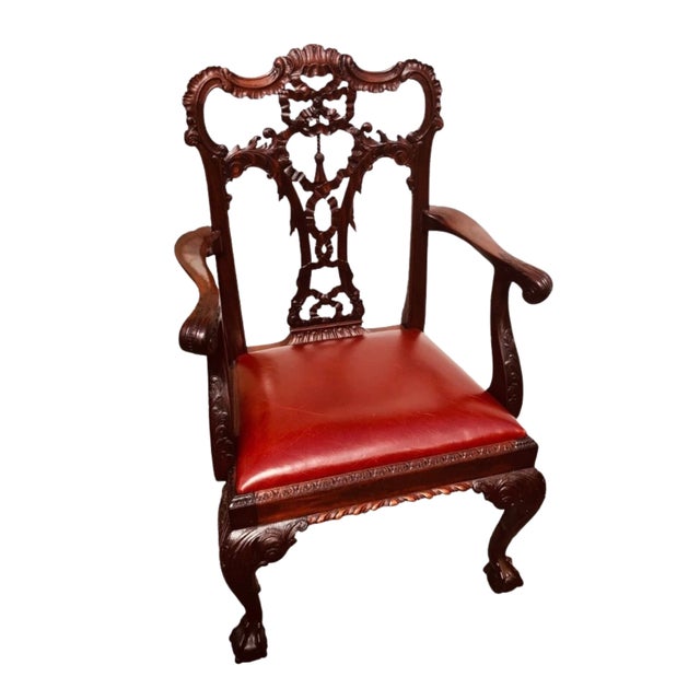 English Set of Eight English Carved Mahogany George III Style Dining Chairs For Sale - Image 3 of 8