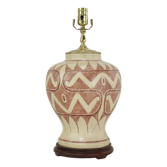 Vintage Exquisite Tribal-Style Ceramic Ginger Jar Table Lamp For Sale