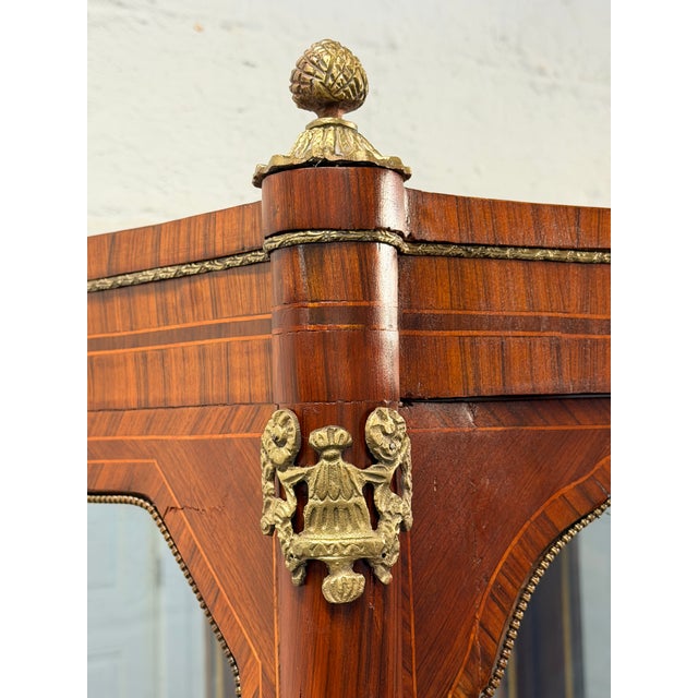 Wood Mid 19th Century French Louis XV Style Ormolu-Mounted Walnut/Rosewood Vitrine Cabinet For Sale - Image 7 of 17