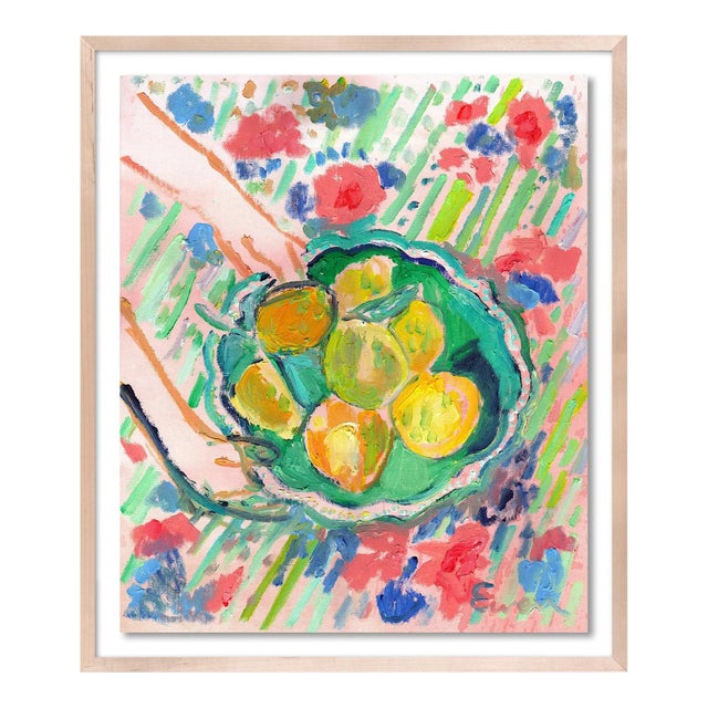 Bowl of Lemons, New Tablecloth No. 2 by Anne-Louise Ewen in Natural Frame, Medium Art Print For Sale
