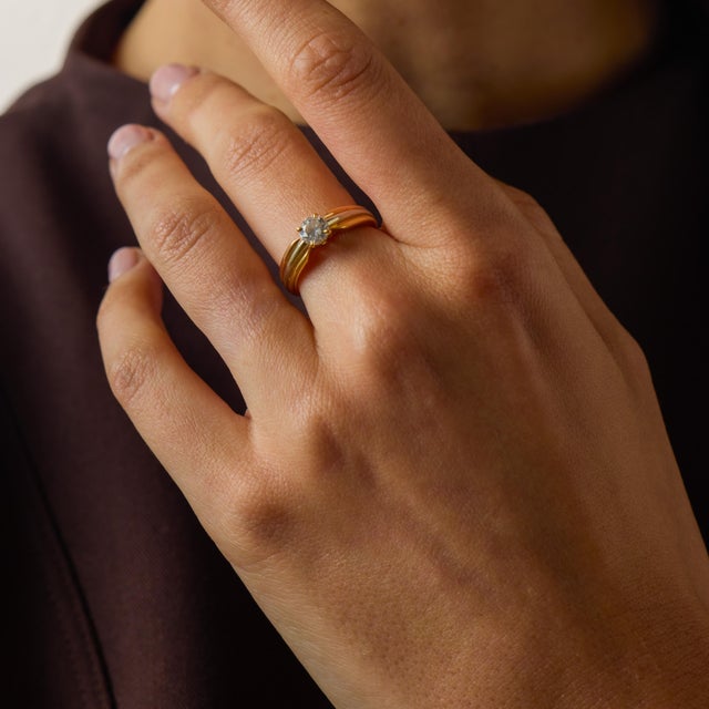 Mid 20th Century Cartier Vintage 0.50 Carat Diamond 18k Tricolor Gold Engagement Ring, Size 5.5 For Sale - Image 5 of 6