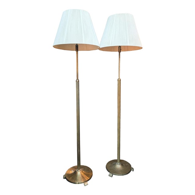 1940s Danish Art Deco Brass Floor Lamps - A Set of 2 For Sale