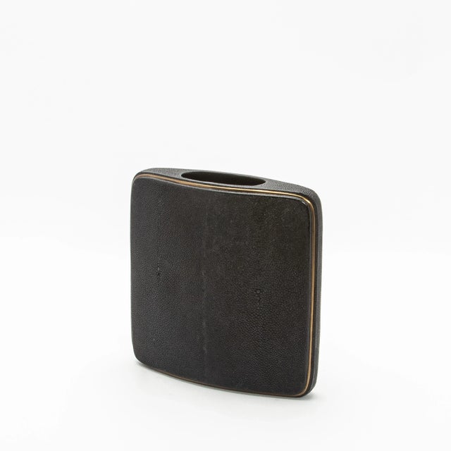 Modern Shagreen Vase With Brass Details by R&y Augousti For Sale - Image 3 of 7