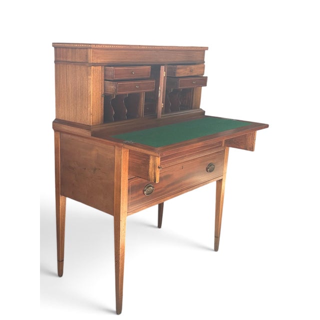 Federal Style Inlaid Mahogany Ladies Tambour Writing Desk & Secretary. For Sale - Image 10 of 12