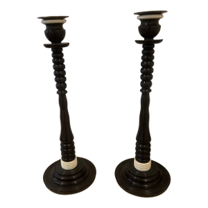Kensington Collection - A Pair of "Bagpipe "Charcoal & White Candlesticks