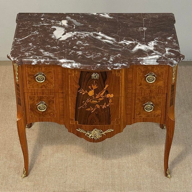 Antique French Louis XVI Marquetry Rouge Marble Top Commode For Sale - Image 15 of 18