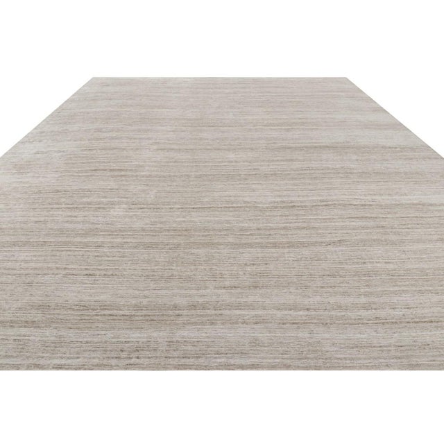 2010s Rug & Kilim’s Oversized Textural Rug in Solid Taupe and White Tones and Striae For Sale - Image 5 of 8