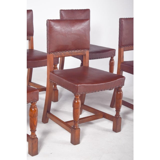 Wood Chairs with Brown Leather Backs and Seats, Set of 6 For Sale - Image 7 of 11