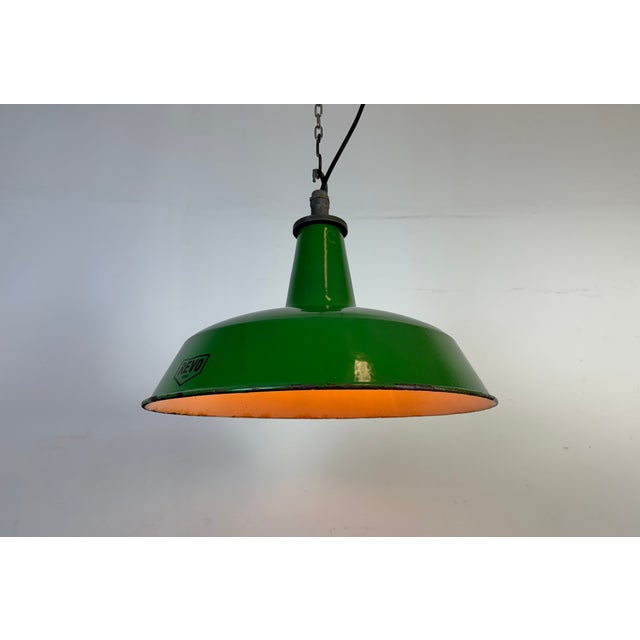 Industrial Green Enamel Factory Pendant Lamp from Revo, 1950s For Sale - Image 10 of 18
