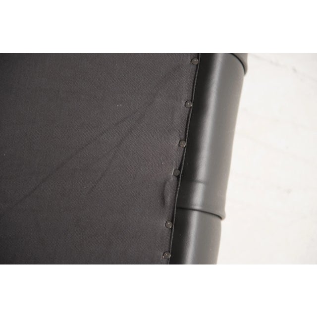 Mid-19th Century Brass Wheeled Black Leather and Ebonized Wood Bench, 1950s For Sale - Image 9 of 11