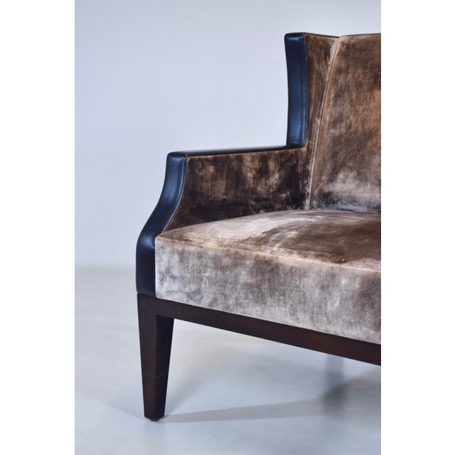 French Christian Liaigre for Holly Hunt Brown Leather & Velvet Chair For Sale - Image 13 of 16
