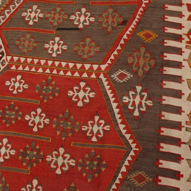 Vintage Mid-Century Konya Red and Green Wool Kilim Rug - Rich and Bright Accents For Sale - Image 4 of 7