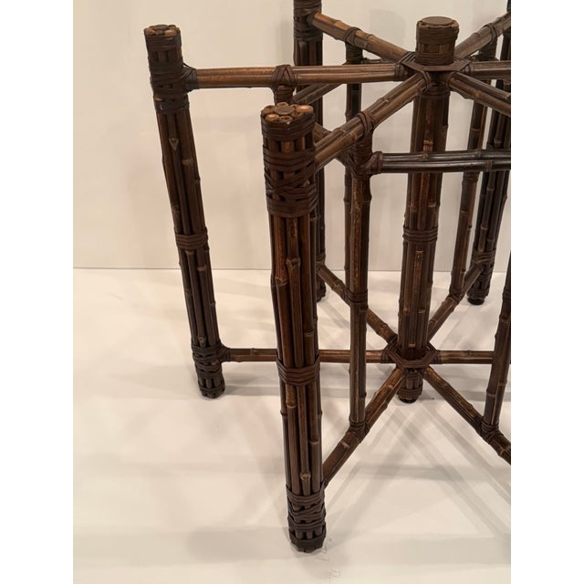 1960s McGuire Organic Modern Bamboo Leather Wrapped Dining Table Base For Sale - Image 5 of 9